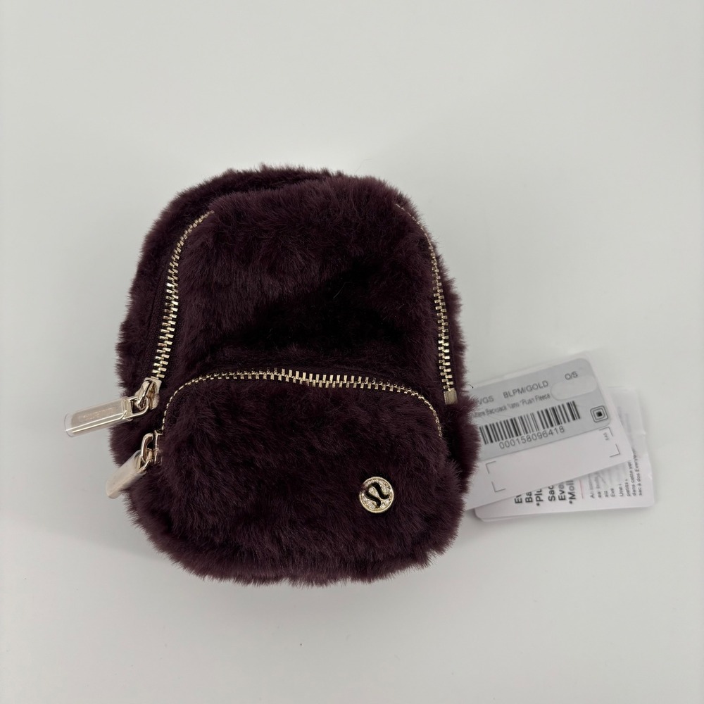 Lululemon Everywhere Backpack Nano Plush Fleece Womens OS Black Plum NEW Gold HW